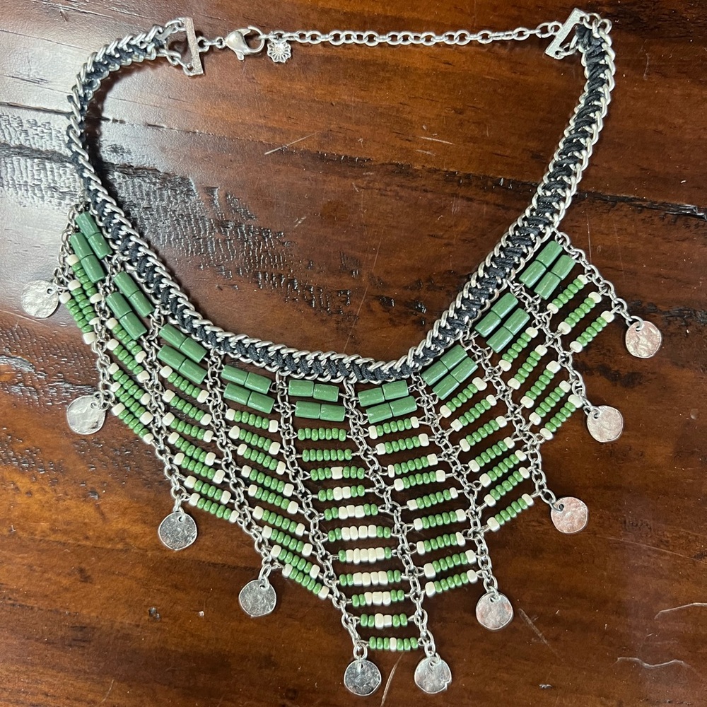 Free People Green Beaded Fringe Necklace